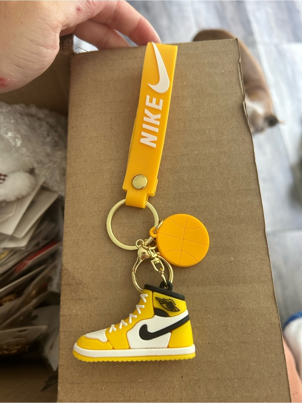 4/$50 Nike Yellow & White Sneaker Keychain with Basketball Charm
